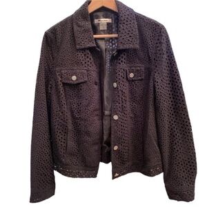 Black “Jean Jacket” Style Jacket with Eyelet Fabric